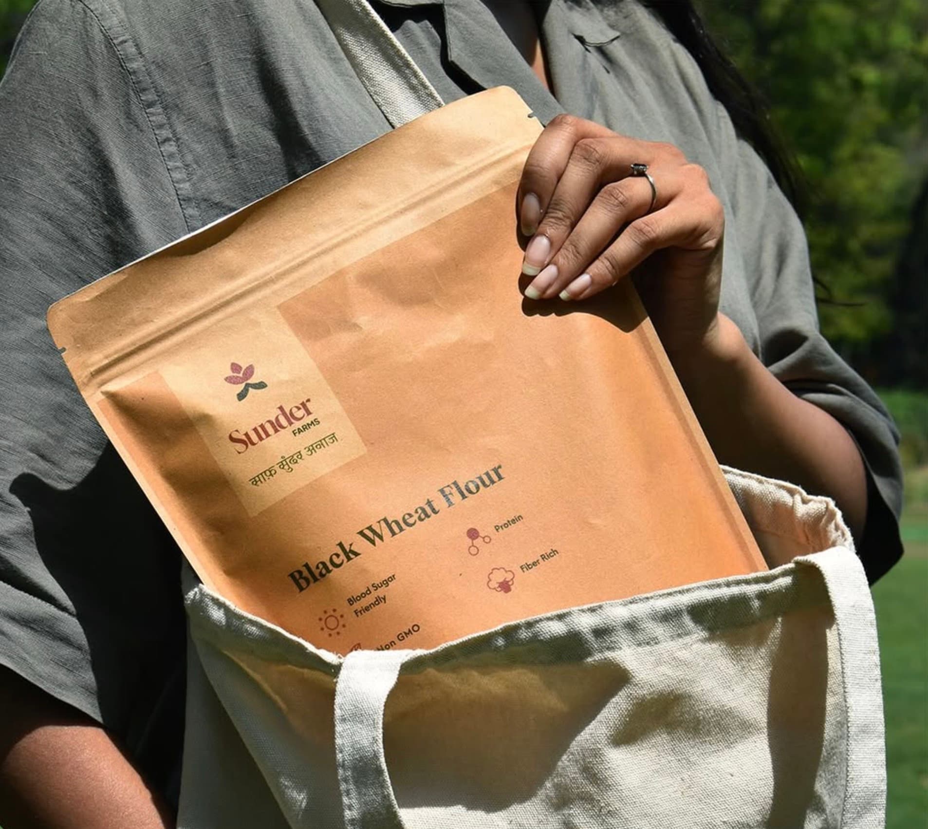 Sunder Farms product mockup showcasing black wheat packaging