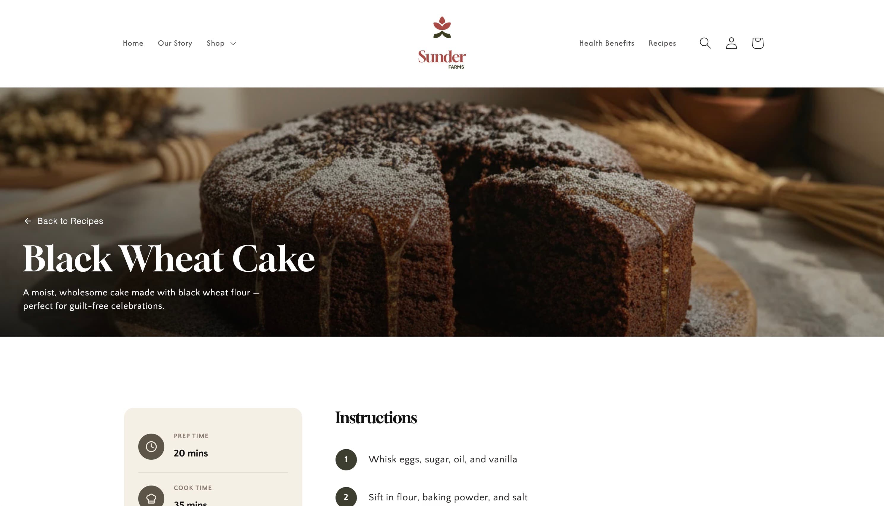 Black wheat cake recipe page